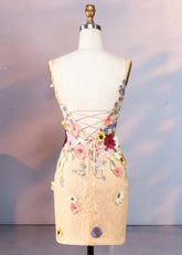 Domizia | Stunning Flower Homecoming Dresses That Wow at First Sight - Champagne Floral - PromDressClub